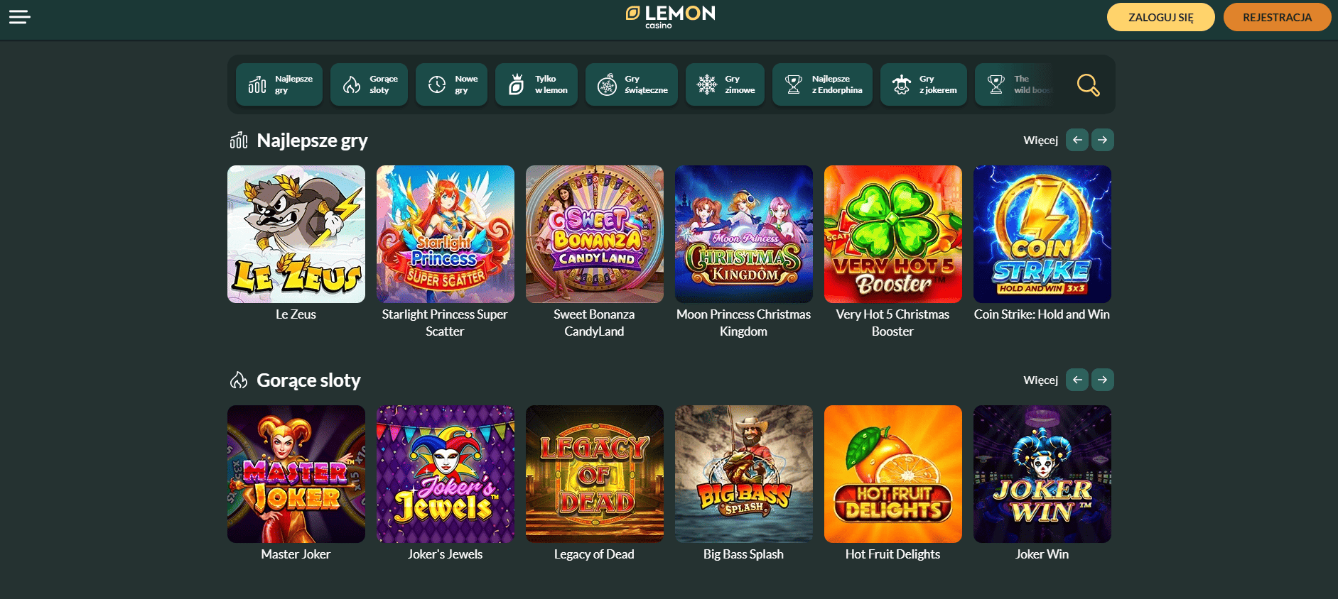 Kolekcja gier i slotów w Lemon Casino PL